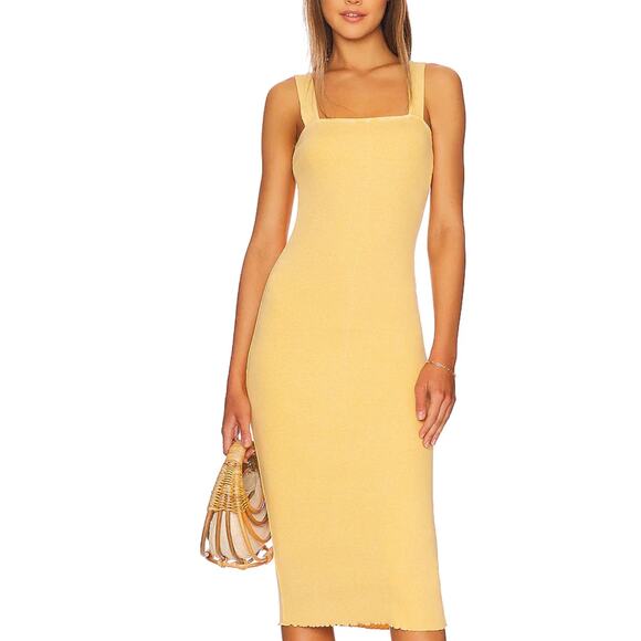 Tularosa Butter Yellow Ribbed Midi Tank Dress SMALL Bodycon Cotton Revolve $168 - Picture 1 of 9